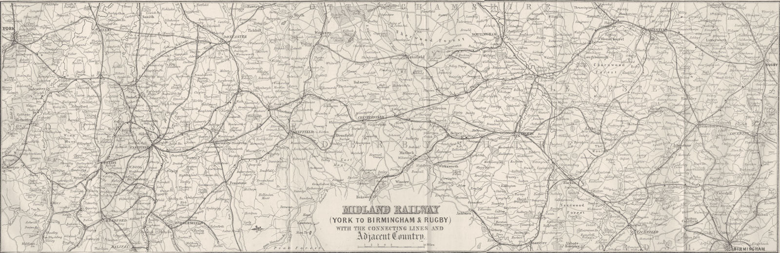 MIDLAND RAILWAY. York to Birmingham & Rugby 1874 old antique map plan chart